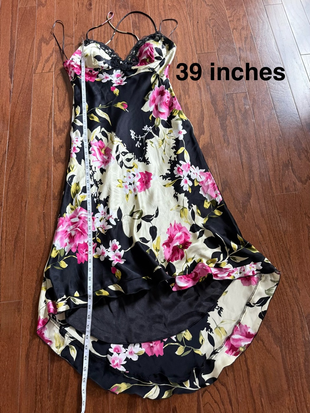 Mary L Couture Black Floral Slip Dress with Pink & Cream Accents 100% Silk - Picture 11 of 12